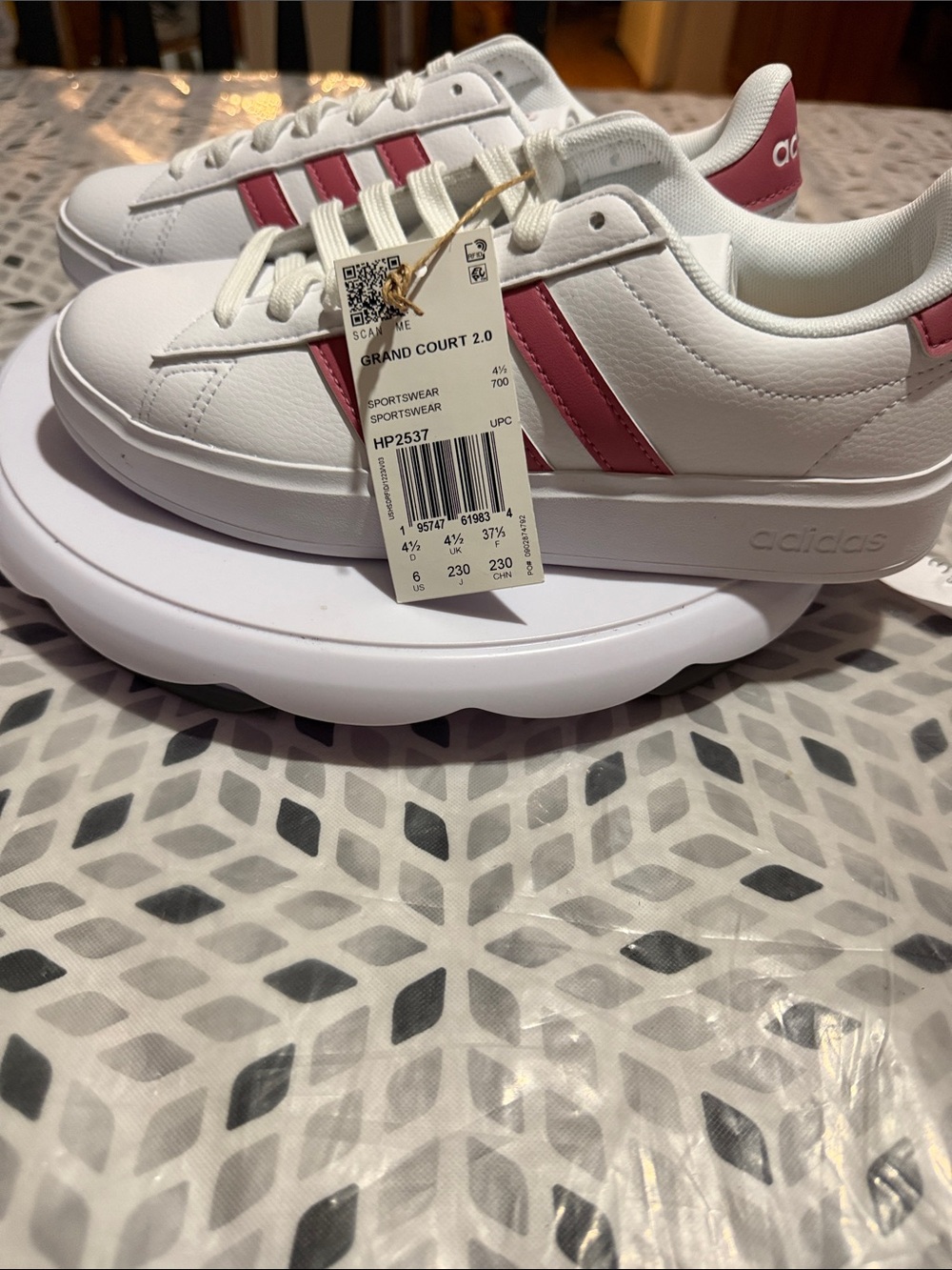 adidas Women’s White Sneakers with Pink Stripes